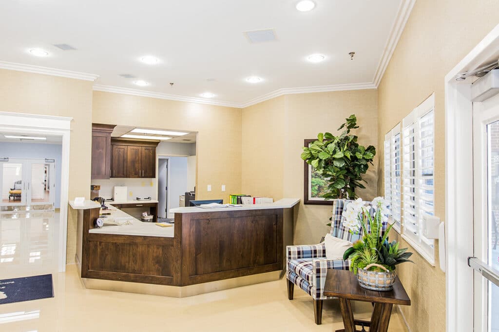 The reception desk at Pine Meadows Post Acute